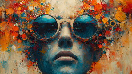 Abstract Portrait with Paint Splatters and Sunglasses