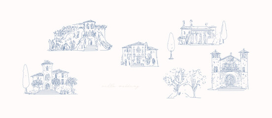 Tuscan Villa or Provence rough sketched abstract  - 752569286