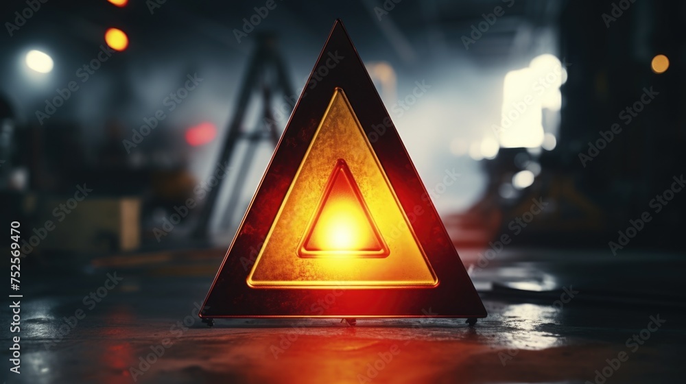 Poster A triangular warning sign placed on a table, suitable for safety or caution concepts