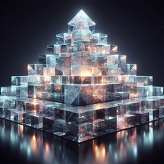The Sparkle of the Crystal Pyramid is a pyramid of luminous crystal blocks that create an array of light and reflection for modern design themes and abstract art collections.