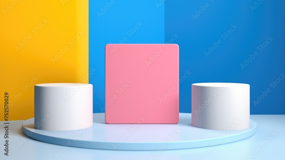 Poster a pink box placed on a white table, suitable for various concepts and designs
