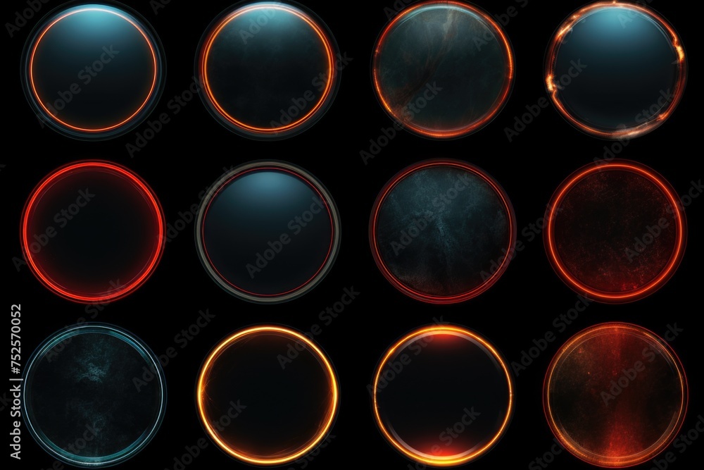 Poster Various colored circles on a dark background. Suitable for abstract design projects