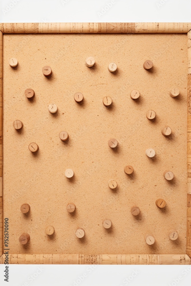 Poster wooden buttons displayed on a cork board, perfect for craft projects