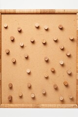 Wooden buttons displayed on a cork board, perfect for craft projects