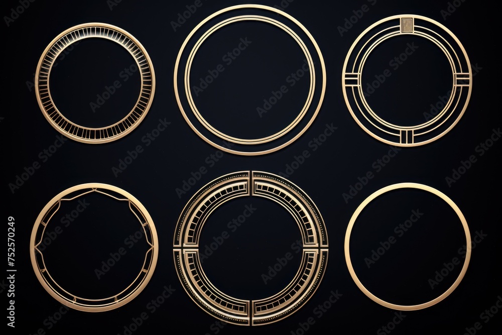 Poster Golden circular frames on a black background. Suitable for various design projects