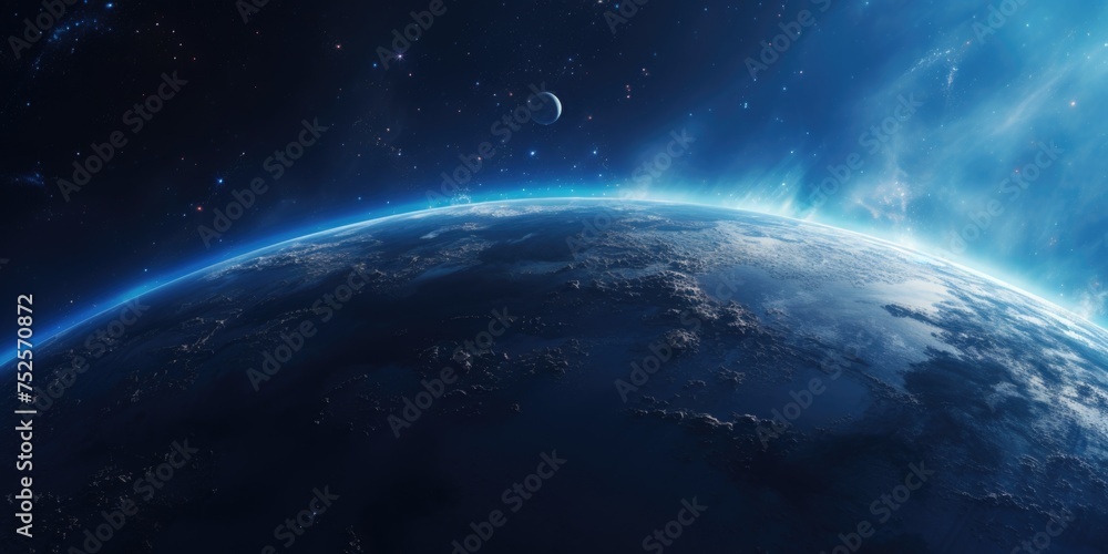 Poster earth seen from space with sun in background, suitable for science projects