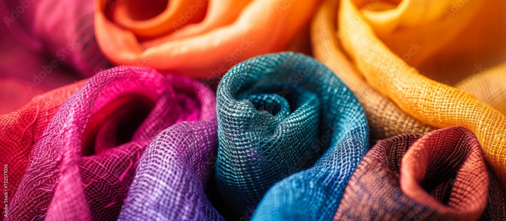 Poster vibrant and colorful assortment of fabric textures for background design and crafting projects