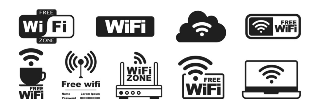 Free wifi icon set. Internet connection symbol. Wifi symbols. Wireless Network icons. Wifi zone