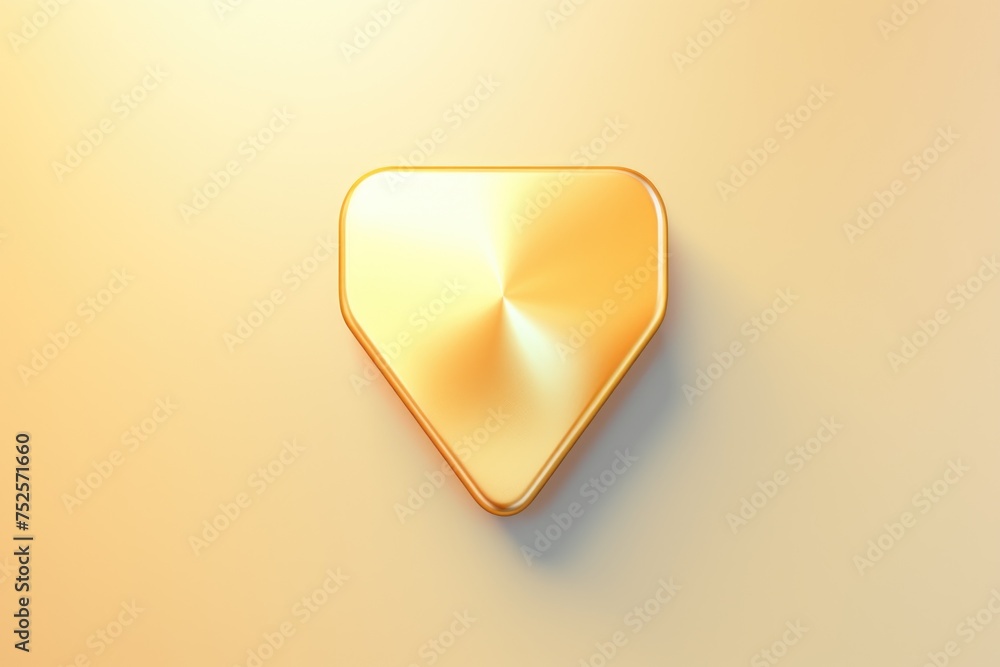 Poster a shiny gold triangle object on a neutral beige background. perfect for adding a touch of luxury and