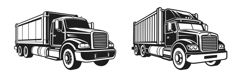 Truck SET black and white vector illustration