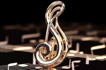 A golden musical note resting on a piano, suitable for music-related projects