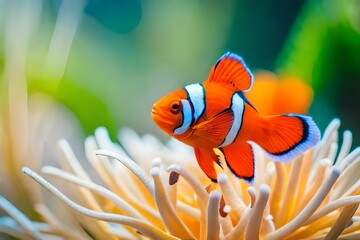 tropical aquarium fish on natural blurred underwater background, macro underwater wildlife created with generative ai technology