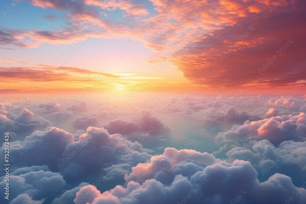 Poster a beautiful sunset over a cloudy sky, suitable for various design projects