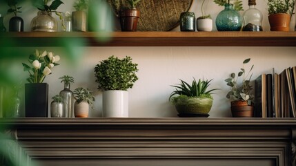 A shelf filled with potted plants and books, perfect for home decor ideas