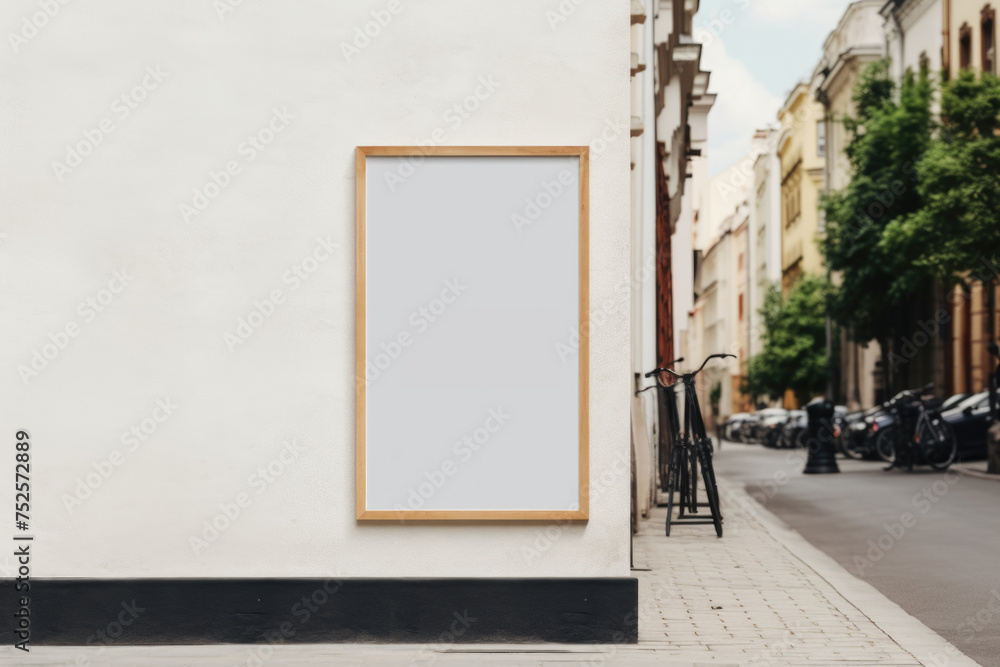 Poster side of a building with a picture frame, suitable for real estate or construction concepts