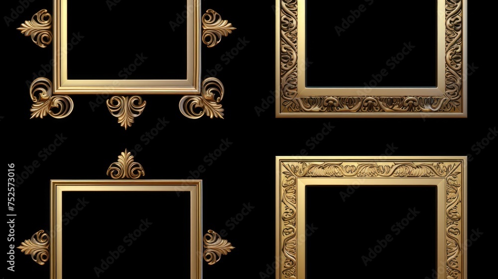 Aufkleber Four elegant gold picture frames on a sleek black background. Ideal for adding a touch of sophistication to any design project