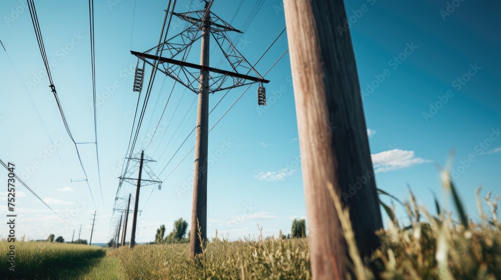 Poster a field of tall grass next to power lines. suitable for nature or technology concepts