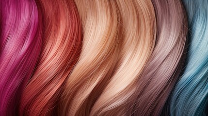 Vibrant close up of colorful hair strands, perfect for beauty and fashion projects