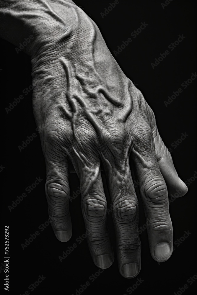 Poster a close-up photo of a hand in black and white. suitable for various projects