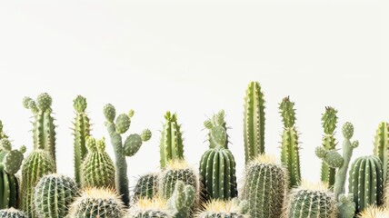 A group of cacti in a minimal style on a white background