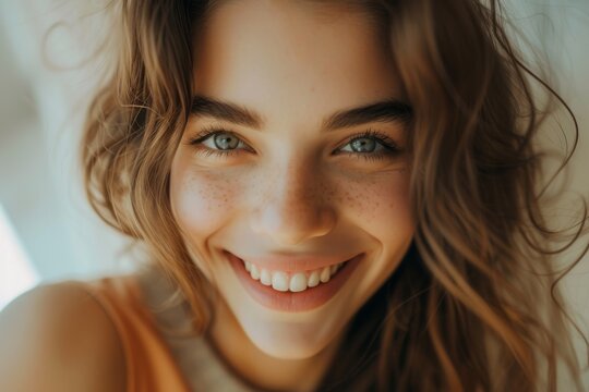 Photo of attractive woman with pristine teeth