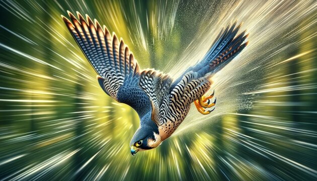 Peregrine Falcon Diving at High Speed