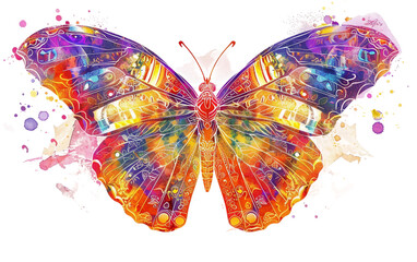 Colorful Butterfly Adorned with Festive Patterns Isolated on Transparent Background PNG.