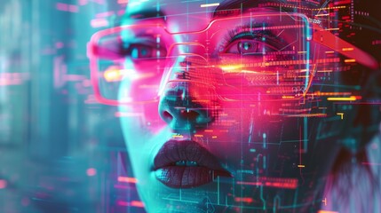 3d portrait of a venera with glitch effect. Cyberpunk style. Conceptual image of artificial intelligence.Virtual reality. Deep Learning and Face recognition systems - obrazy, fototapety, plakaty
