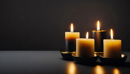 Burning candles lights, beautiful romantic or holiday interior arrangement