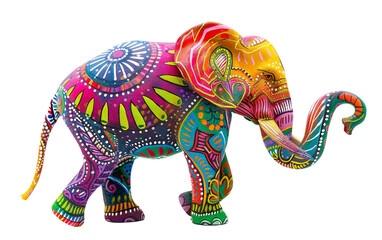 Colorful Elephant Bedecked in Holi Patterns Isolated on Transparent Background PNG.