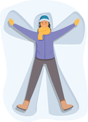 Snowfall snow angel icon cartoon vector. Kid fun play. Ground winter drawing