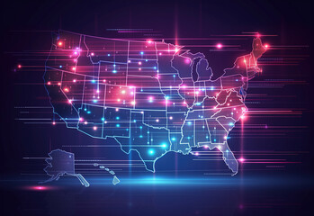 Fototapeta na wymiar Abstract digital map of America, concept of America global network and connectivity, information exchange and telecommunication .