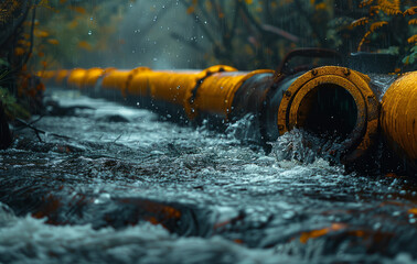 Water flows through the sewer pipes - obrazy, fototapety, plakaty