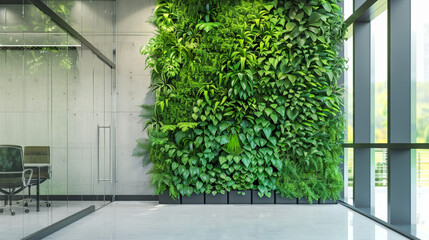 Modern Eco-Friendly Office Space with Verdant Living Green Wall