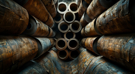 Large diameter pipes in warehouse - obrazy, fototapety, plakaty
