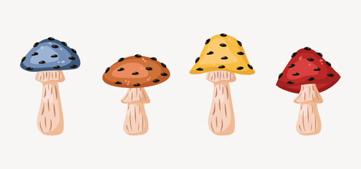 Set of colorful mushroom fungus nature. Flat design