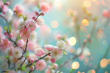 Pink cherry flowers with copy space, seasonal Easter background - 752577840