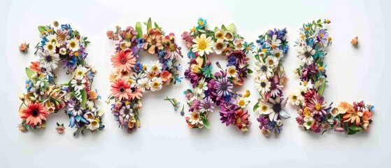 flower words in APRIL isolated on white background Generative AI