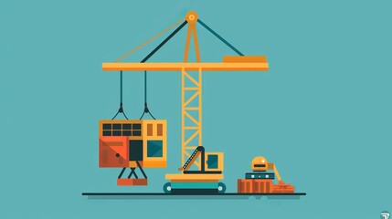 A vector icon representing a crane or lifting equipment used in building construction, shipping, transportation, and production