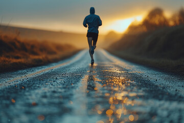 A resilient athlete training for a marathon, pushing through the challenges of long-distance...
