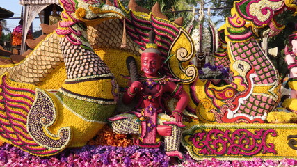 Beautifully decorated flower floats at the flower festival in Chiang Mai, Thailand on February 1st, 2024