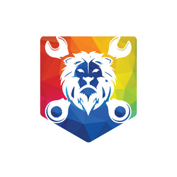 Mechanic Lion vector icon logo design template.