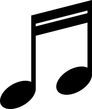 Monochrome vector graphic of two semiquavers joined by two beams as used in sheet music to represent the notes in a song