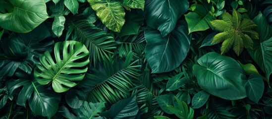 Serene green foliage covering entire wall creating a natural leafy masterpiece - obrazy, fototapety, plakaty