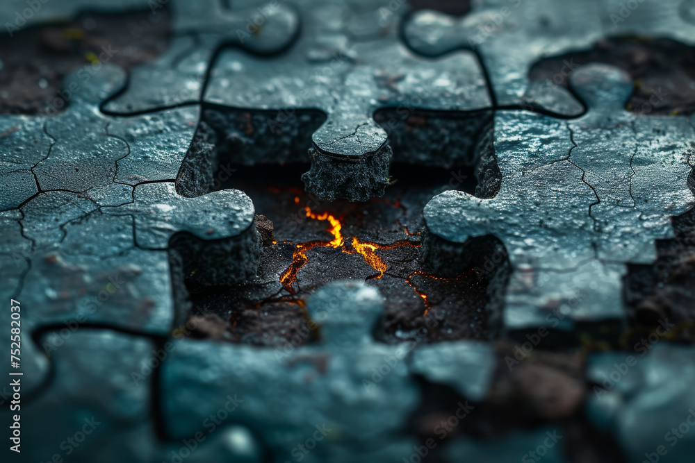 Poster a broken puzzle being pieced back together, signifying the process of transforming conflicts into op