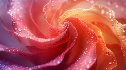 A rose with water droplets, displaying a gradient of pink to orange petals - Powered by Adobe