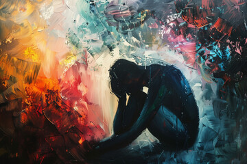 Abstract art of depression and anxiety heavy burden - obrazy, fototapety, plakaty
