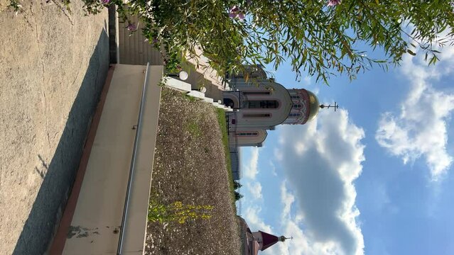 VARVAROVKA, RUSSIA - August 15, 2023: The Church of Varvara the Great Martyr in the village of Varvarovka, a suburb of Anapa, Krasnodar Territory. 4K