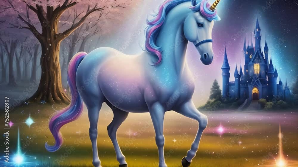 Poster unicorn standing in forest generative ai