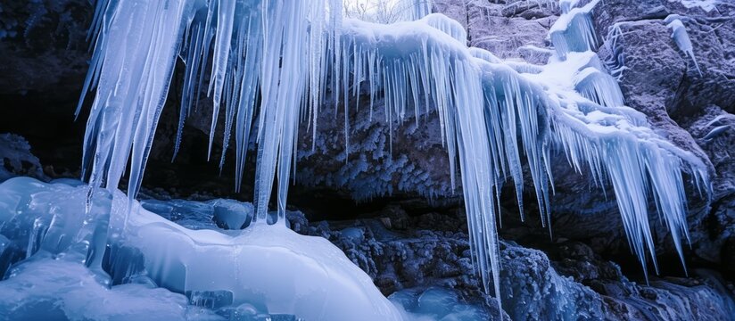 Majestic Frozen Waterfall Covered in Thick Ice in a Winter Landscape